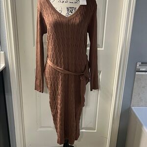 Lucky Brand Brown Long Sleeve Knit Dress